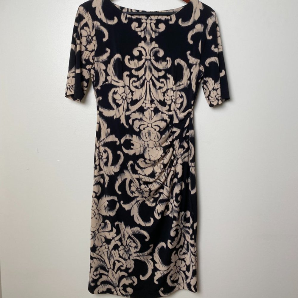 Connected apparel black & beige pattern dress size 10 petite